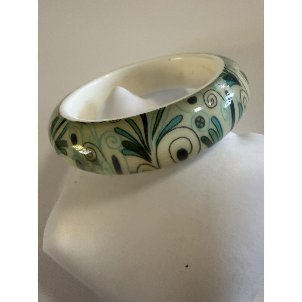 Vintage Retro Lucite Bangle Bracelet Peacock Swirl Teal Rare